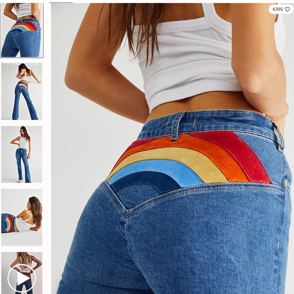 Free People Somewhere Over The Rainbow Flare Jeans 1970s Hippie Bellbottoms 27